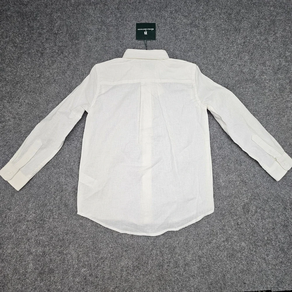 B. by Brooks Brothers Button Down Long Sleeve Shirt Kids 16Y‎ White Linen Blend